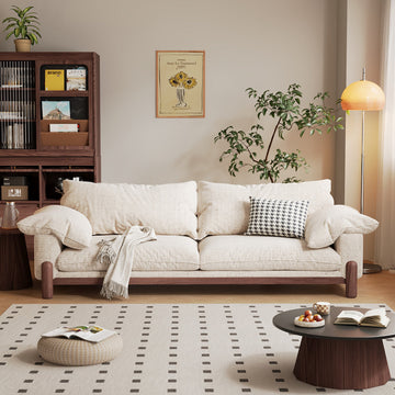 Wooden Three-Seater Sofa with Armrests – Oversized Comfort and Style